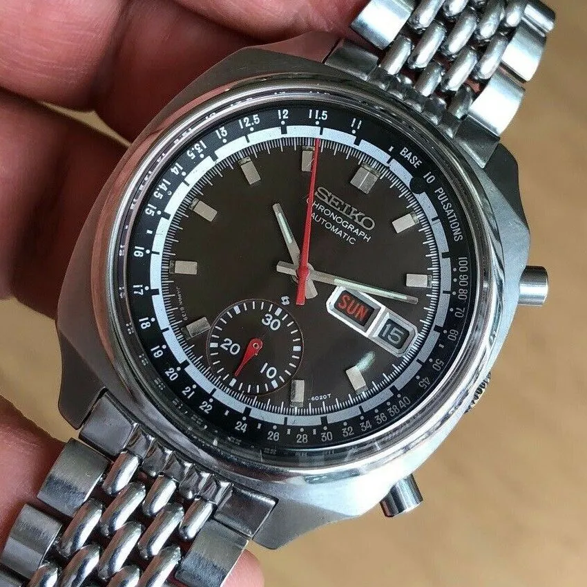 Seiko 6139-6022 Pulsations -6020T Tropical Black Automatic Chronograph c. 1972 Steel 40 mm