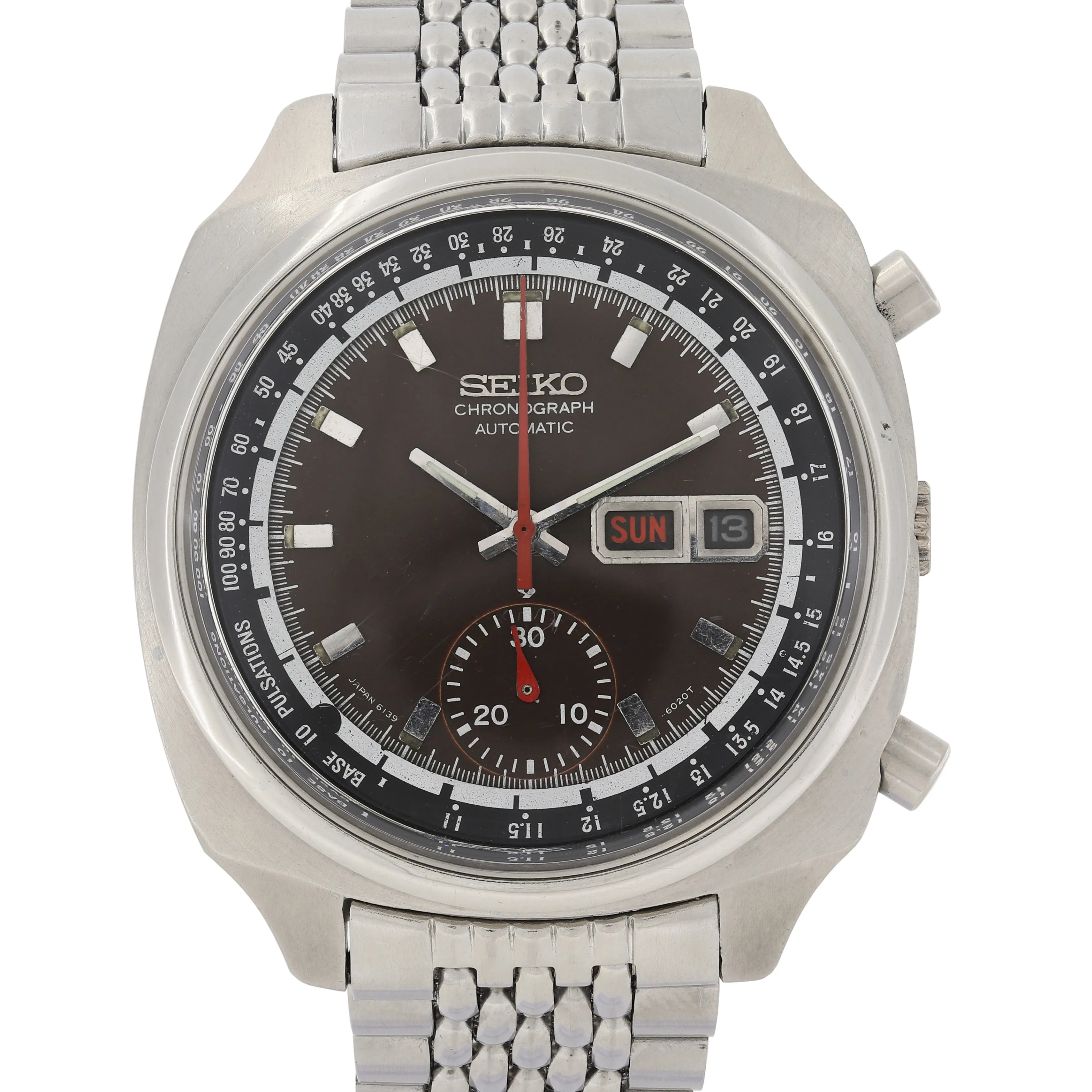 Seiko 6139-6022 Pulsations -6020T Tropical Black Automatic Chronograph c. 1972 Steel 40 mm