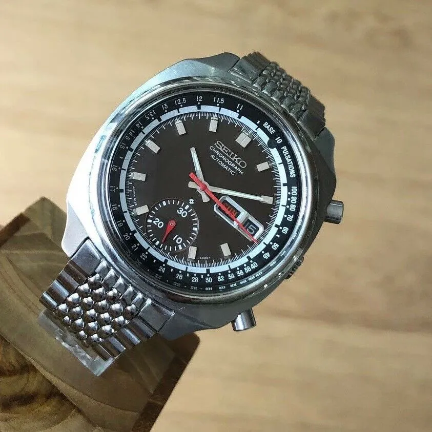 Seiko 6139-6022 Pulsations -6020T Tropical Black Automatic Chronograph c. 1972 Steel 40 mm