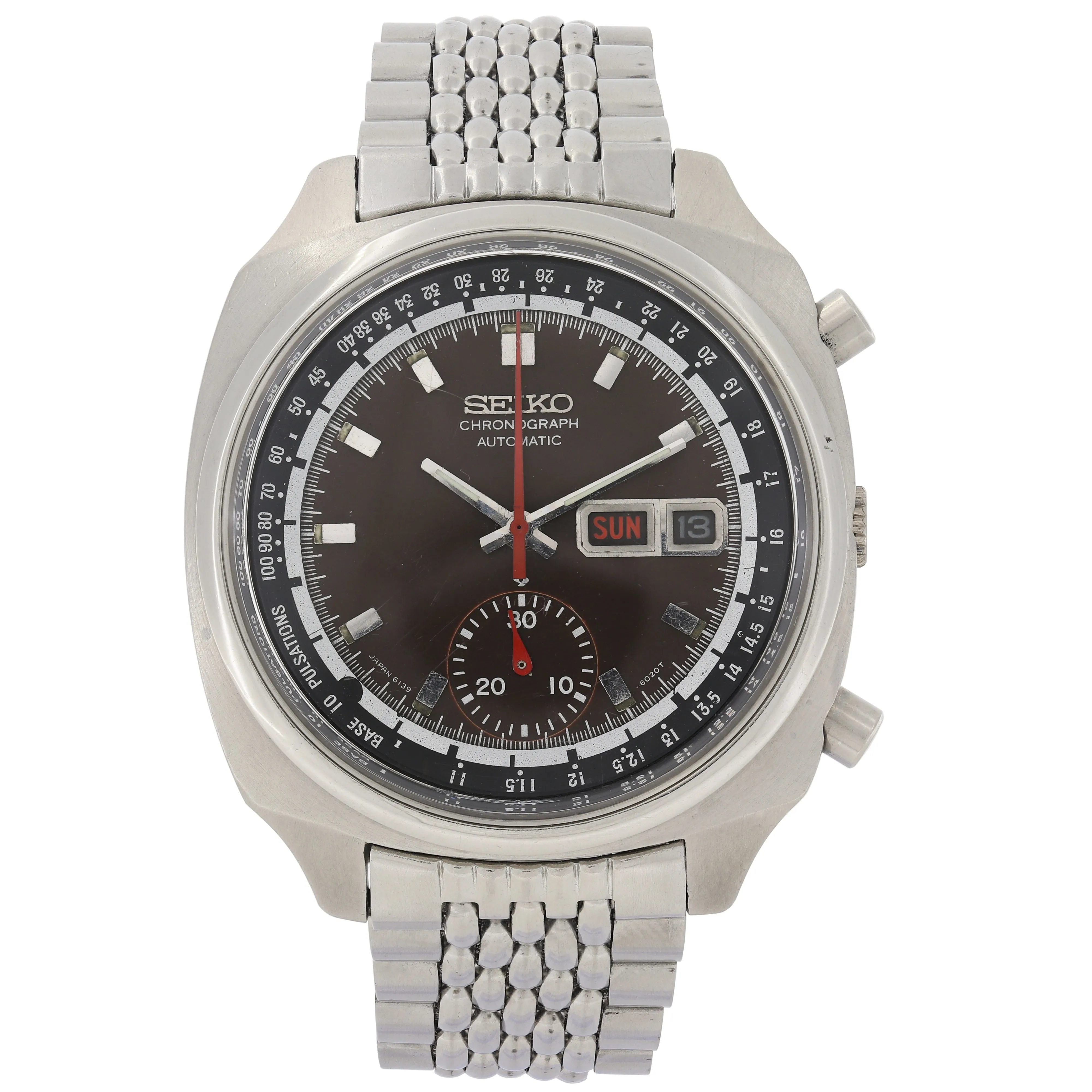 Seiko 6139-6022 Pulsations -6020T Tropical Black Automatic Chronograph c. 1972 Steel 40 mm