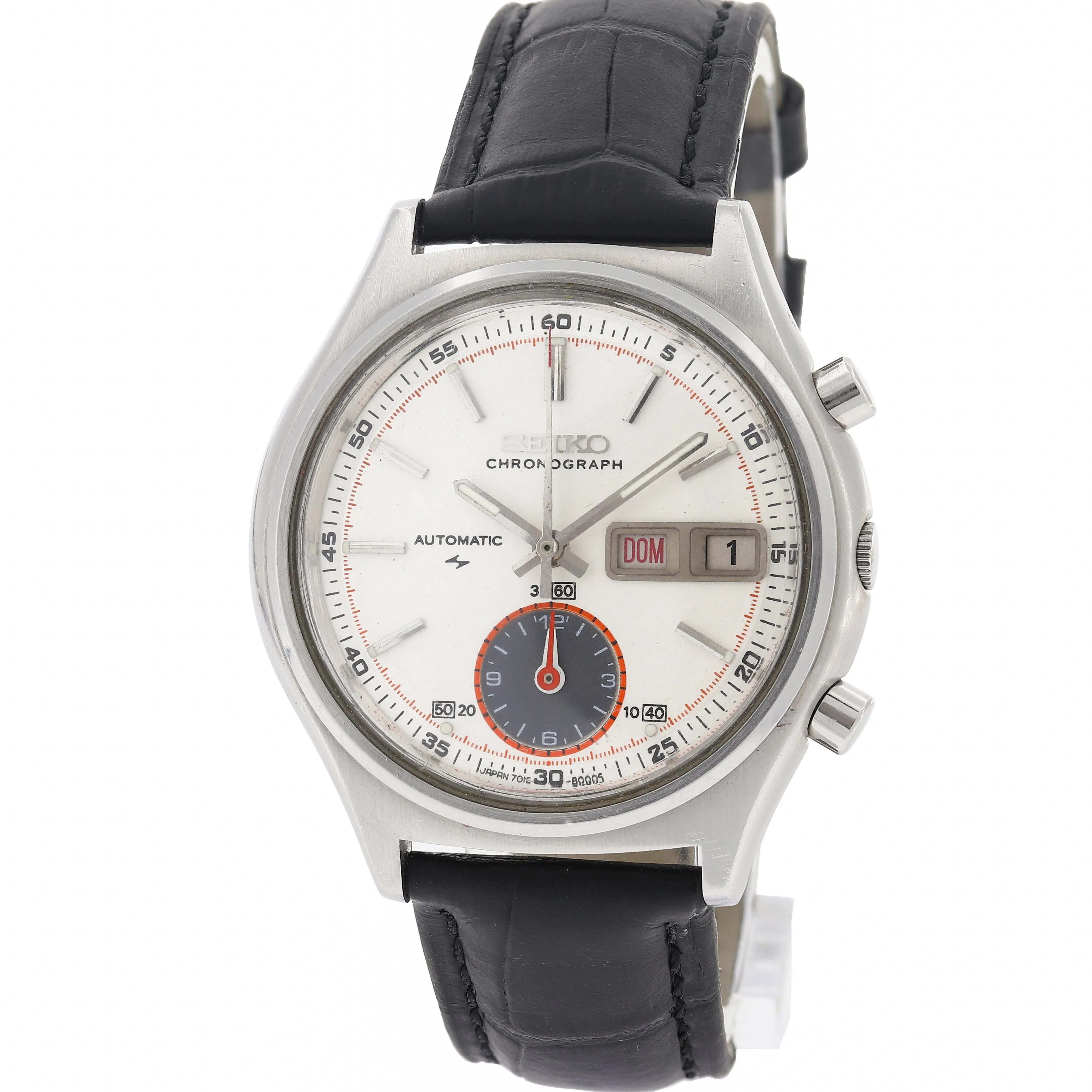 Seiko Flyback 7016-8001 Cal. 7016A Silver White Rare Chronograph c. 1974 Steel 38 mm