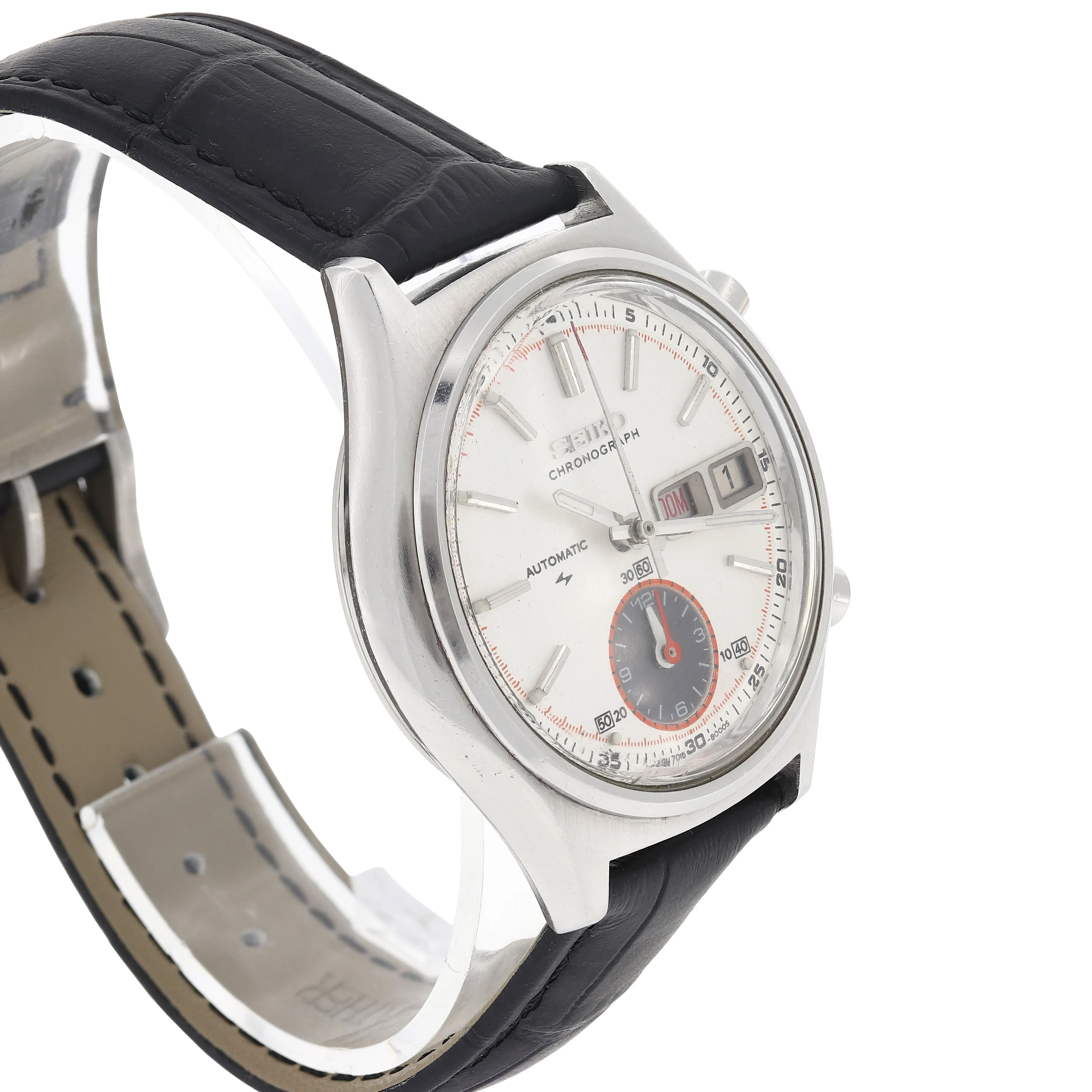 Seiko Flyback 7016-8001 Cal. 7016A Silver White Rare Chronograph c. 1974 Steel 38 mm