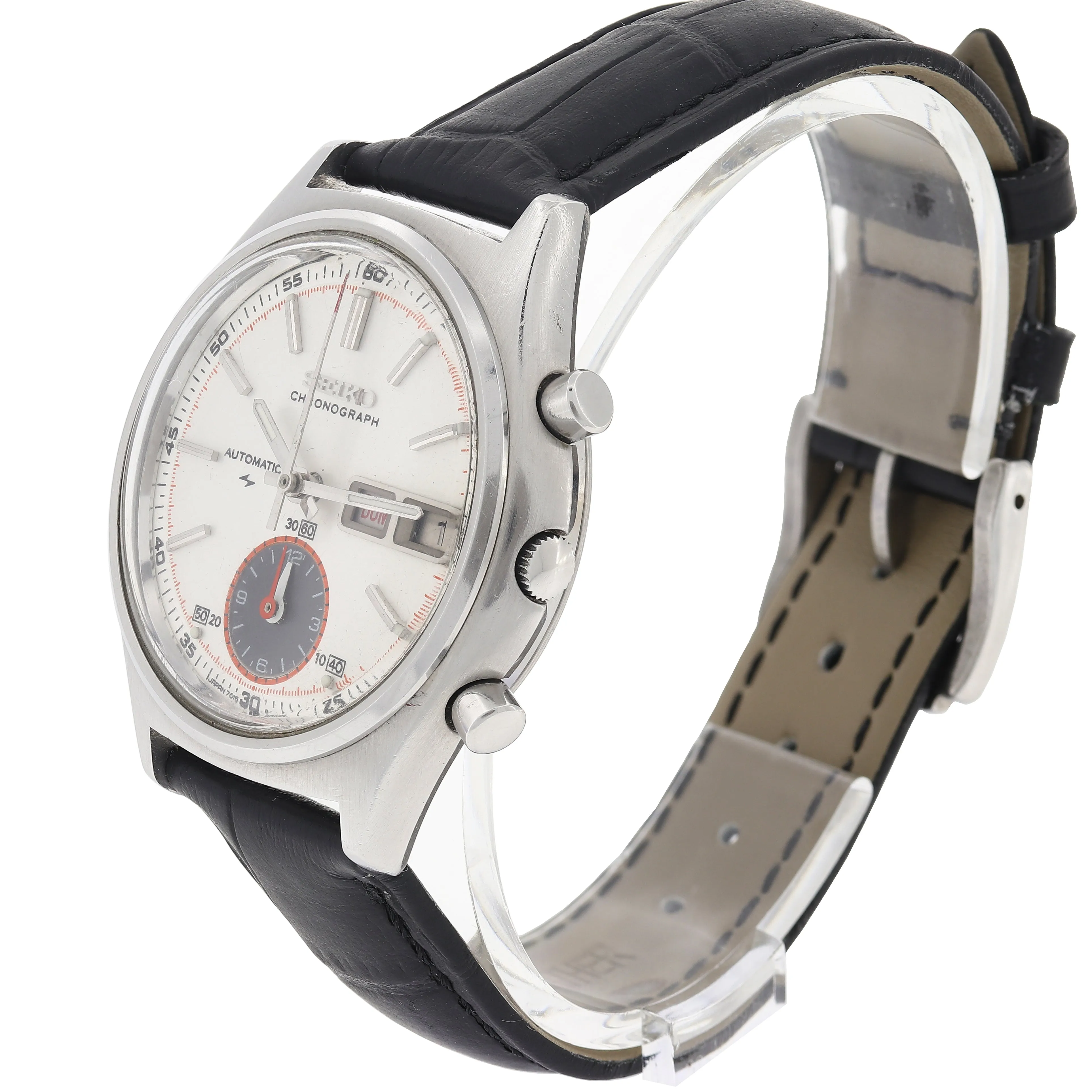 Seiko Flyback 7016-8001 Cal. 7016A Silver White Rare Chronograph c. 1974 Steel 38 mm