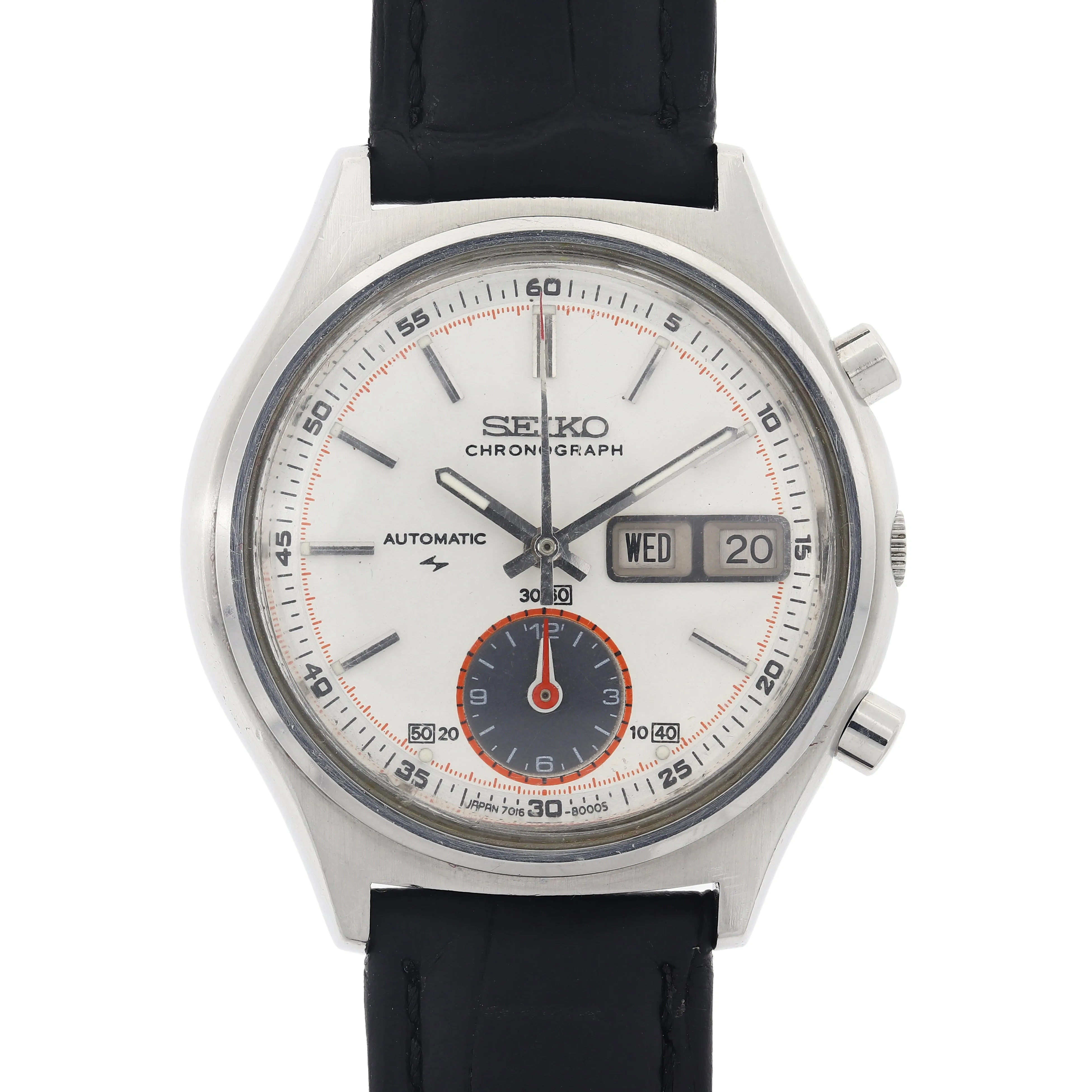 Seiko Flyback 7016-8001 Cal. 7016A Silver White Rare Chronograph c. 1974 Steel 38 mm