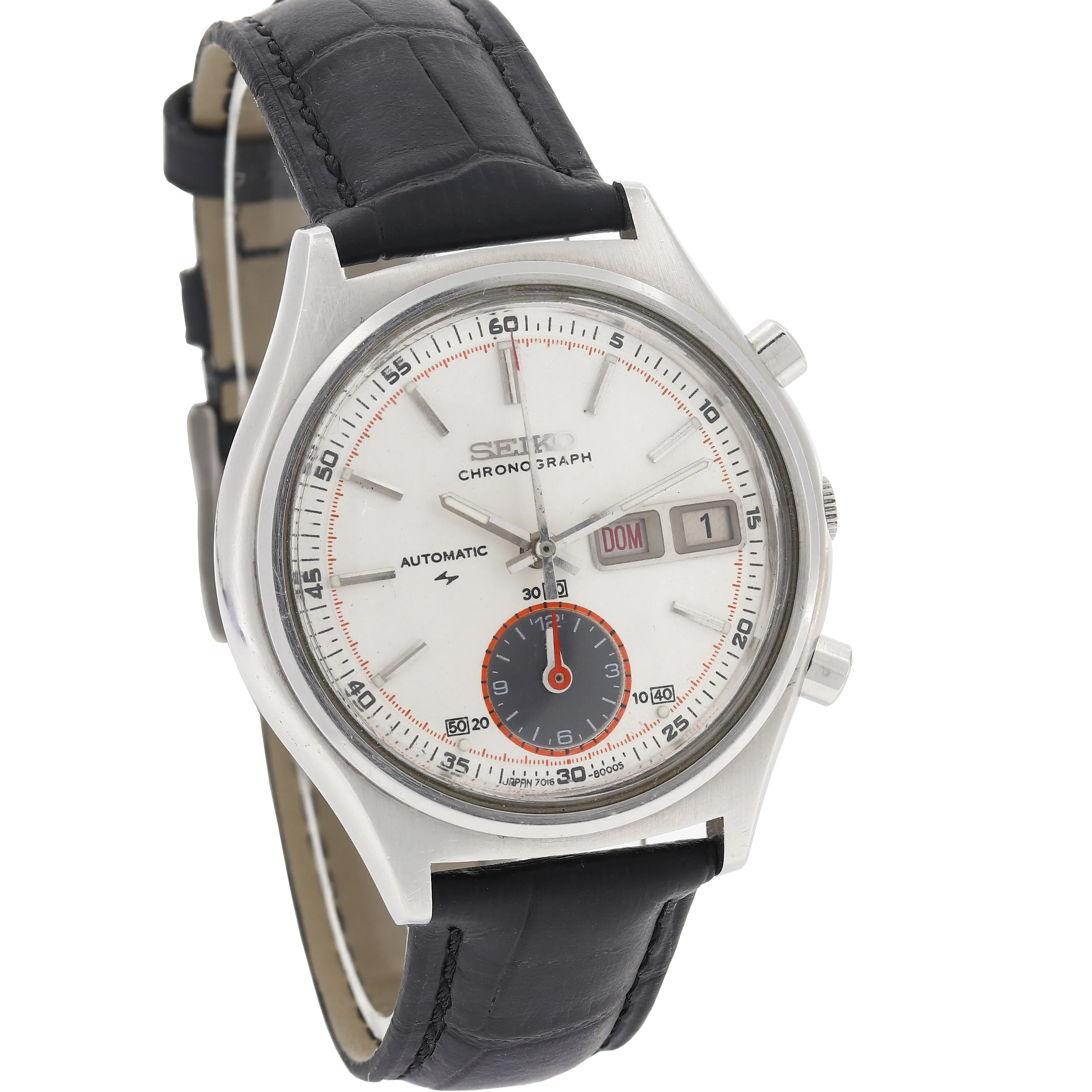 Seiko Flyback 7016-8001 Cal. 7016A Silver White Rare Chronograph c. 1974 Steel 38 mm