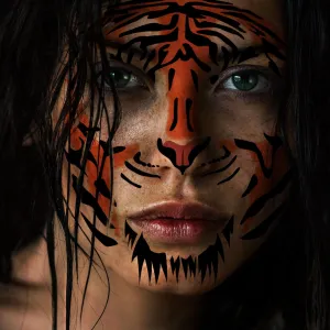 Set of 2 Leopard and Tiger Face Temporary Face Tattoo Digital Downloads to Print Use for Halloween or Craft Project Scrapbook Decor Easy DIY