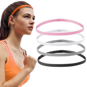 Set of 4 Thick Non-Slip Elastic Sport Headbands - Unisex Yoga Hair Bands