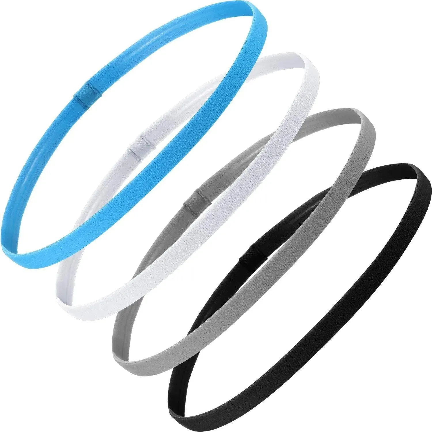Set of 4 Thick Non-Slip Elastic Sport Headbands - Unisex Yoga Hair Bands