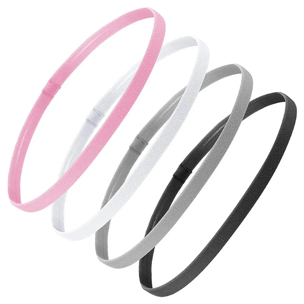 Set of 4 Thick Non-Slip Elastic Sport Headbands - Unisex Yoga Hair Bands