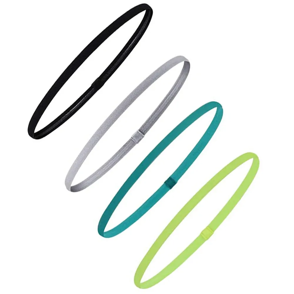 Set of 4 Thick Non-Slip Elastic Sport Headbands - Unisex Yoga Hair Bands