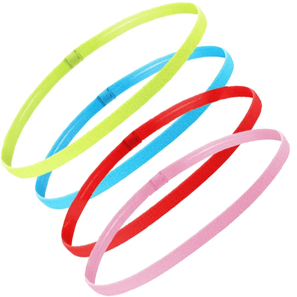Set of 4 Thick Non-Slip Elastic Sport Headbands - Unisex Yoga Hair Bands