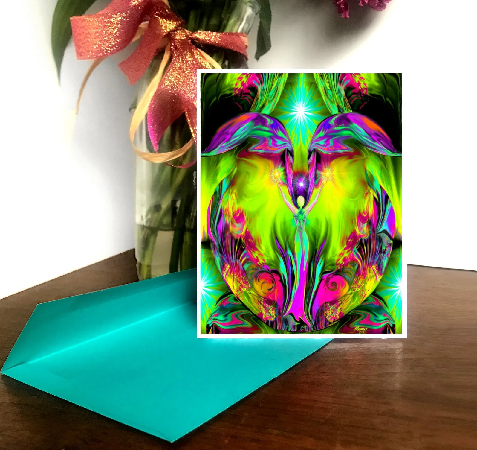 Set of Five Psychedelic Angel Greeting Cards, Reiki-Inspired Art Cards by Primal Painter