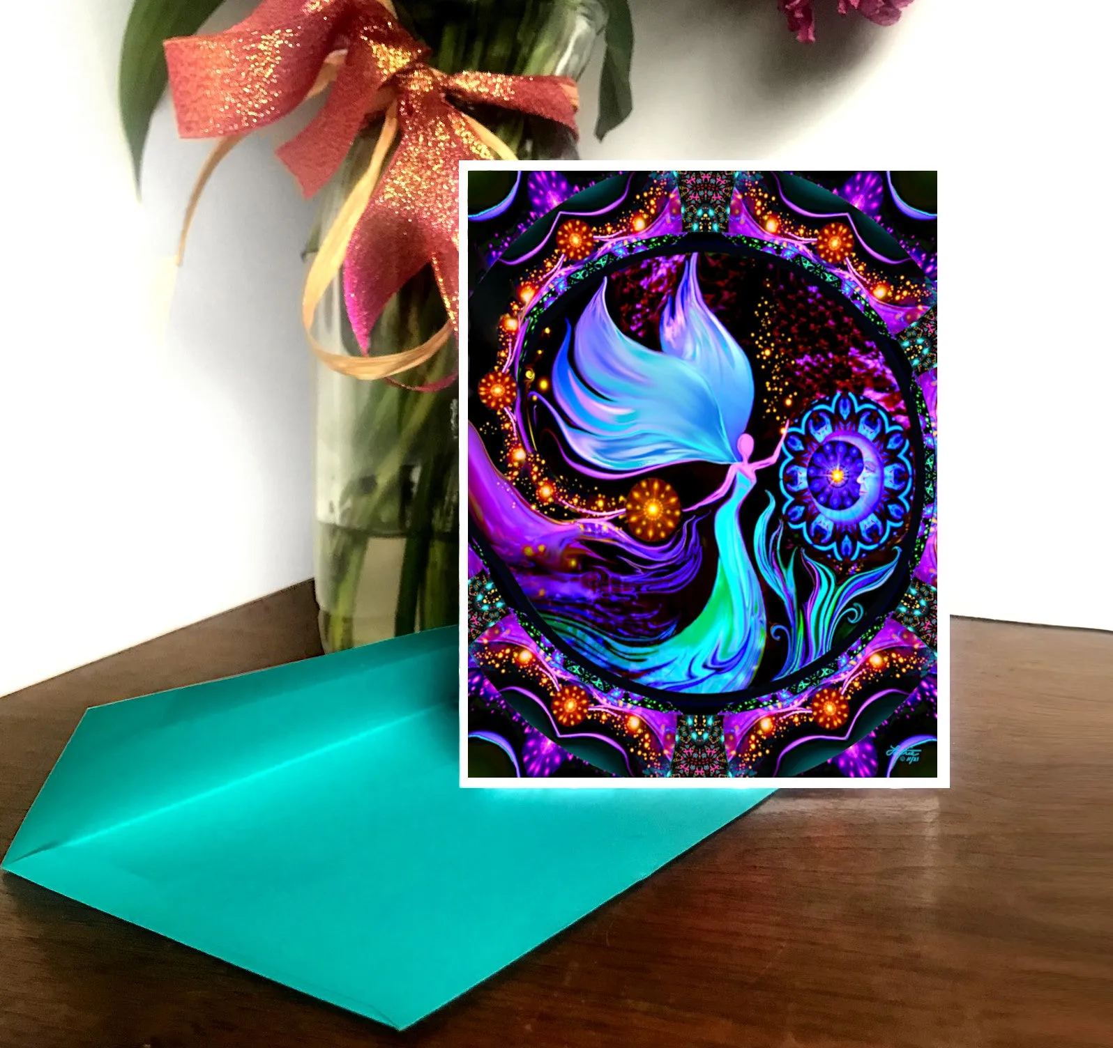 Set of Five Psychedelic Angel Greeting Cards, Reiki-Inspired Art Cards by Primal Painter