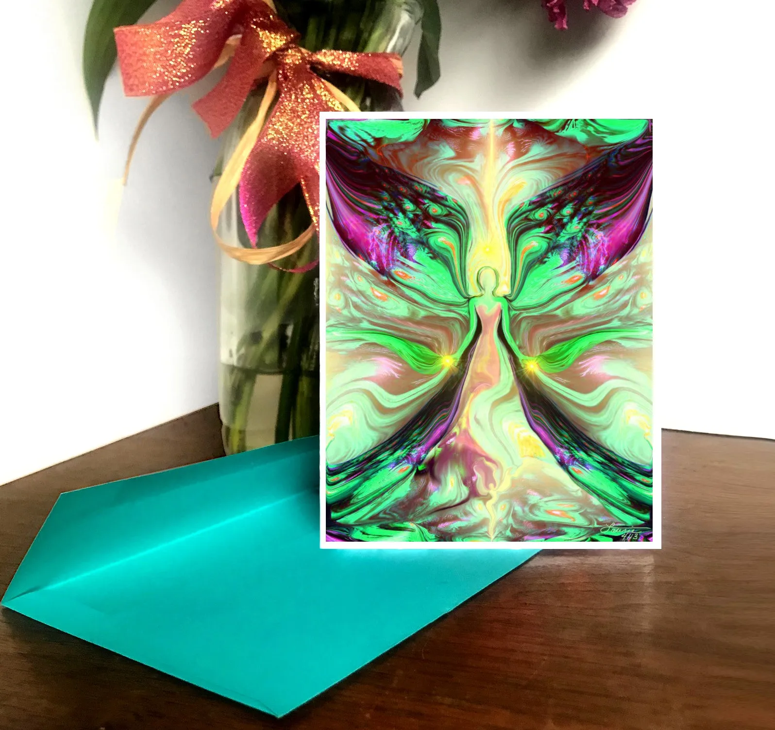 Set of Five Psychedelic Angel Greeting Cards, Reiki-Inspired Art Cards by Primal Painter