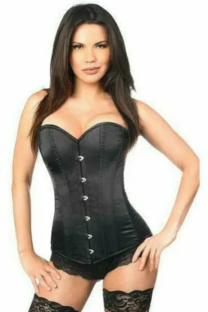 Sexy Black Satin Overbust Corset with Busk Closure