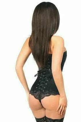 Sexy Black Satin Overbust Corset with Busk Closure