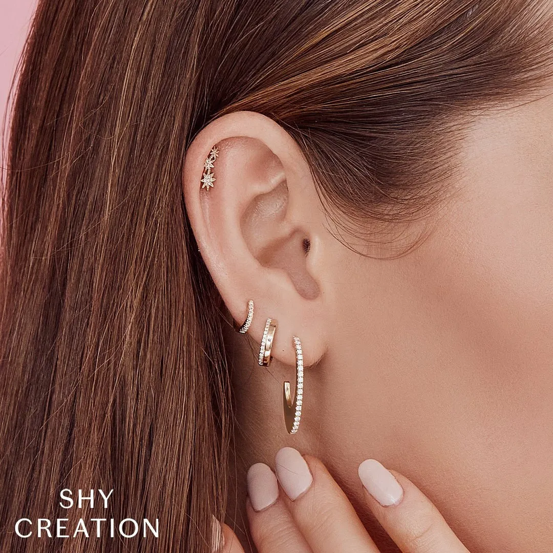 Shy Creation Diamond Outline Huggie Hoops
