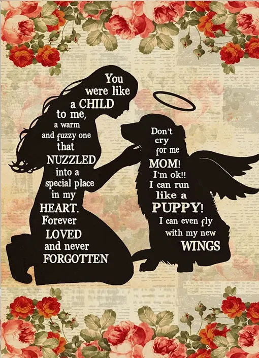 Silhouette Dog Angel Don't Cry for Me Mom Vintage Style DIY Printable Art Unique Pet Dog Loss Sympathy Remembrance Gift  - AI Enhanced High Resolution Digital Custom Design One of a Kind Art
