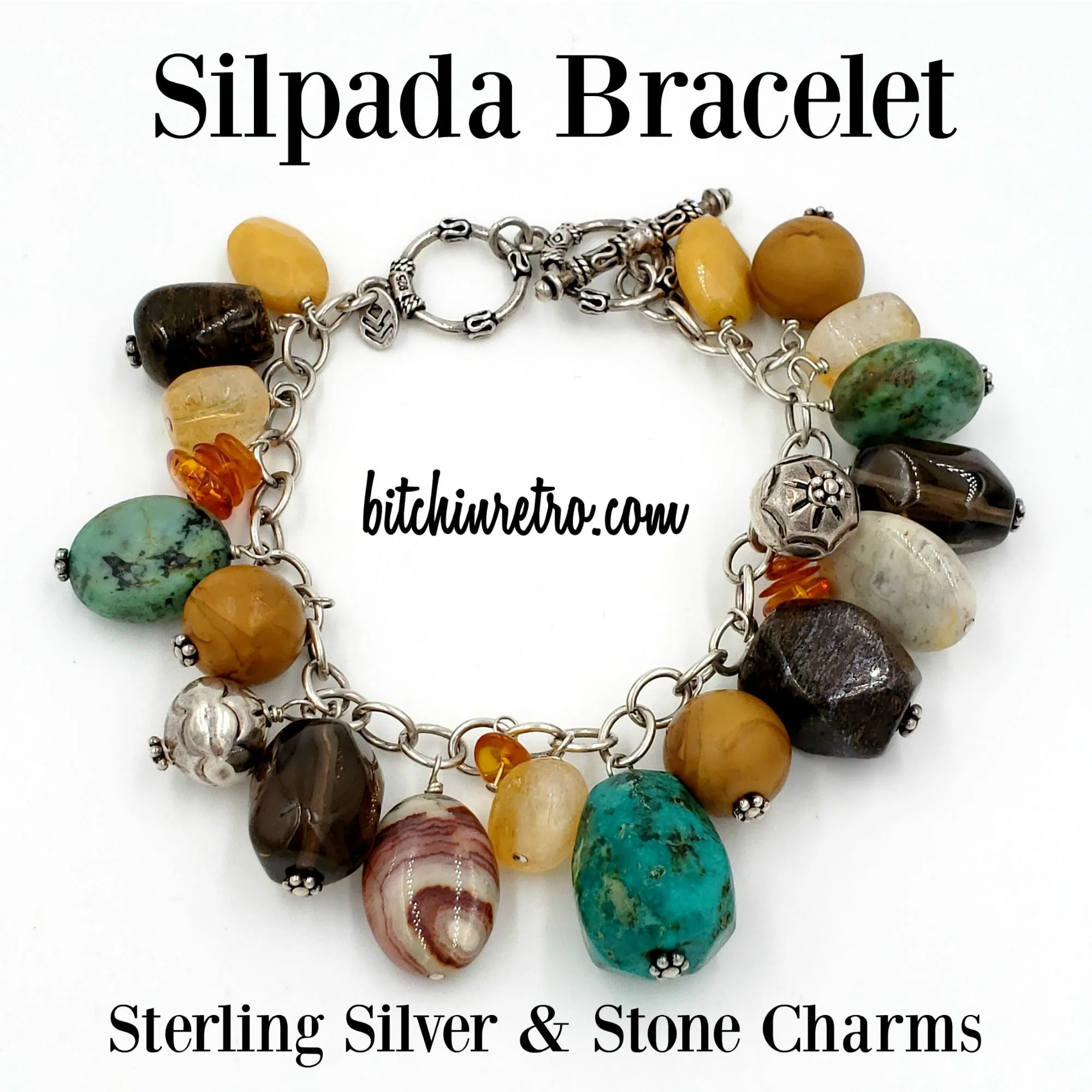 Silpada Sterling Silver and Semi-Precious Stone Charm Bracelet