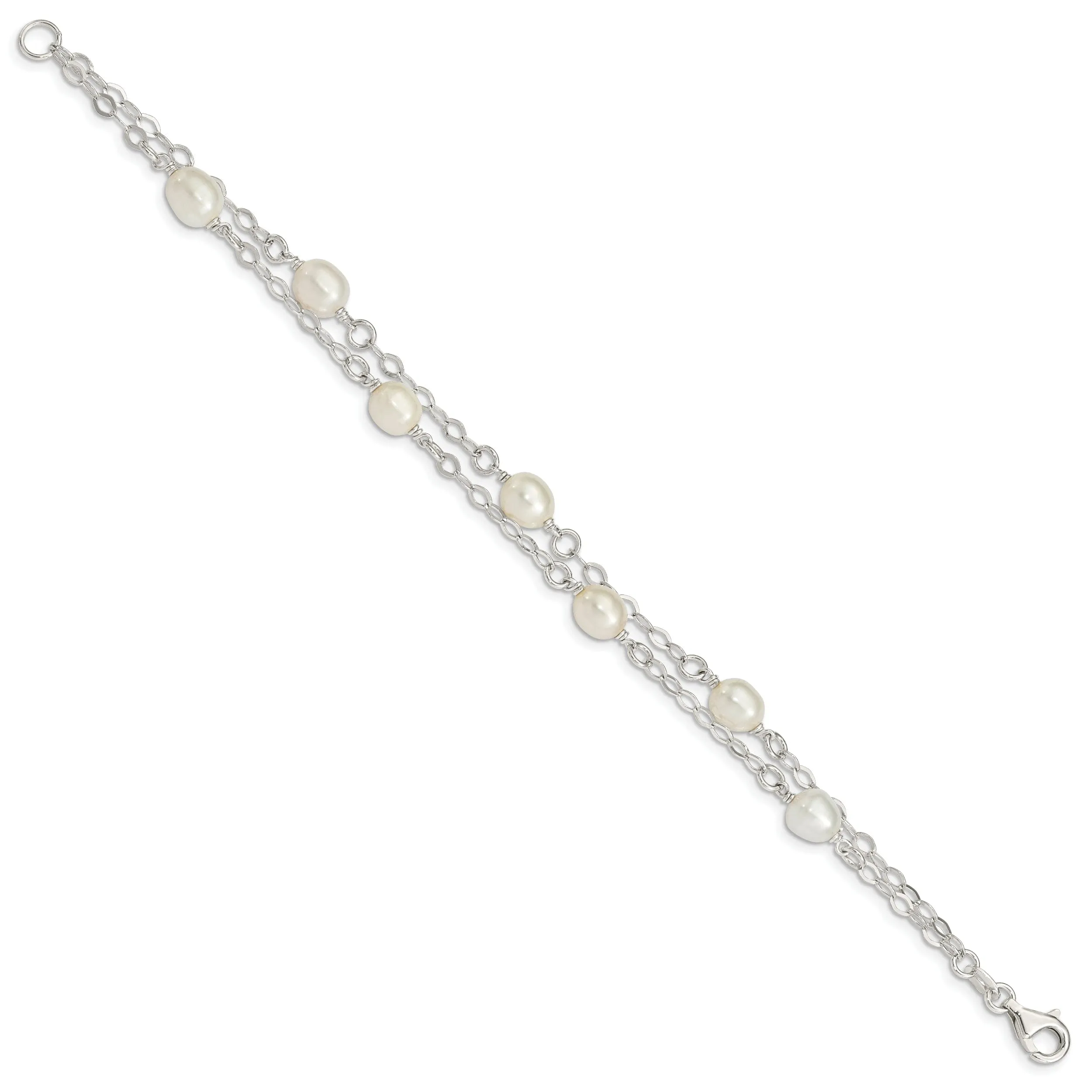 Silver 2 Strand Fresh Water Pearl Bracelet