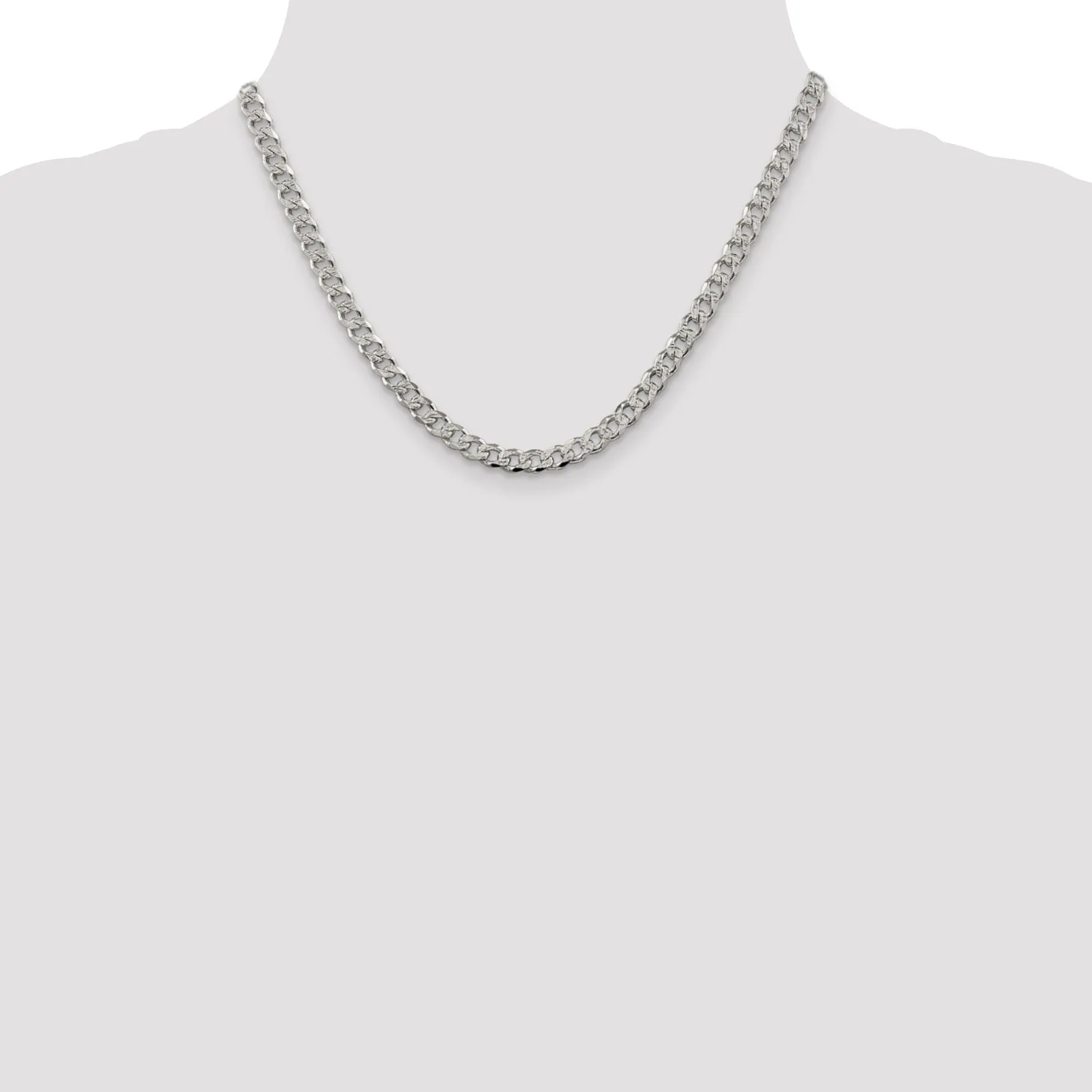 Silver 5.50-mm Solid Pave Link Curb Chain