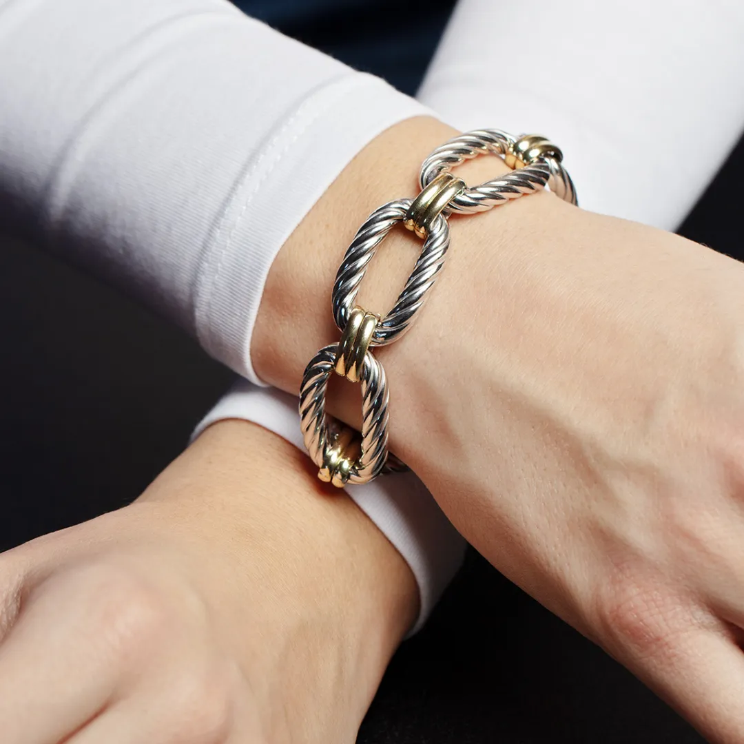 Silver & 18K Bold Figo Link Bracelet