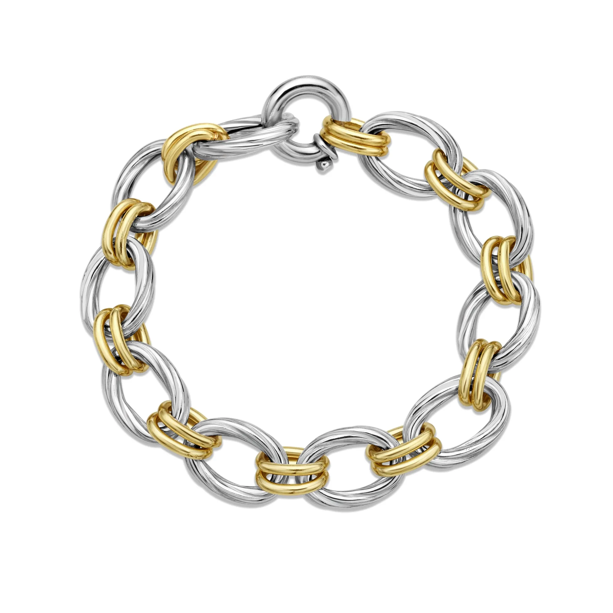 Silver & 18K Gold Double Twist Chain Link Bracelet