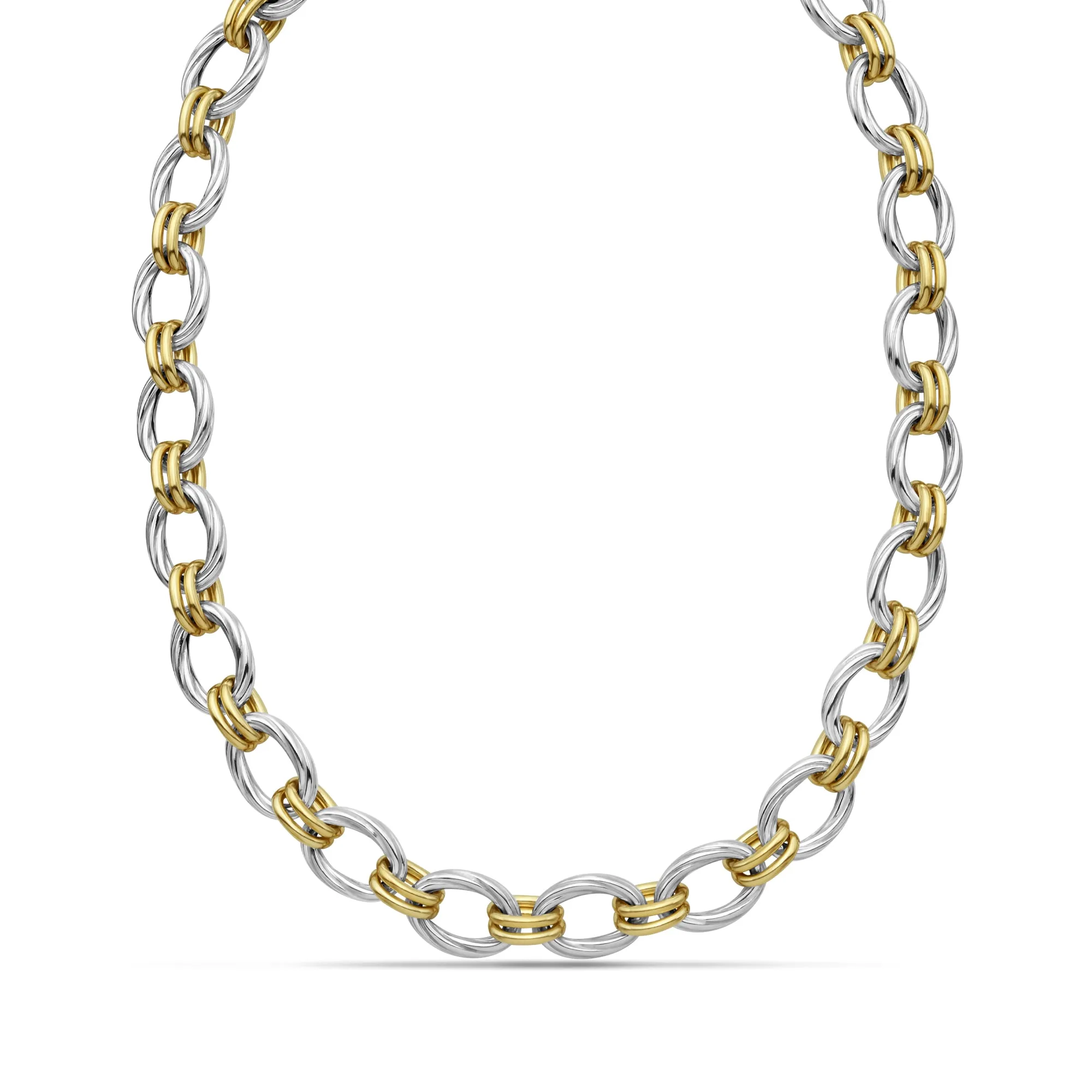 Silver & 18K Gold Double Twist Chain Link Necklace