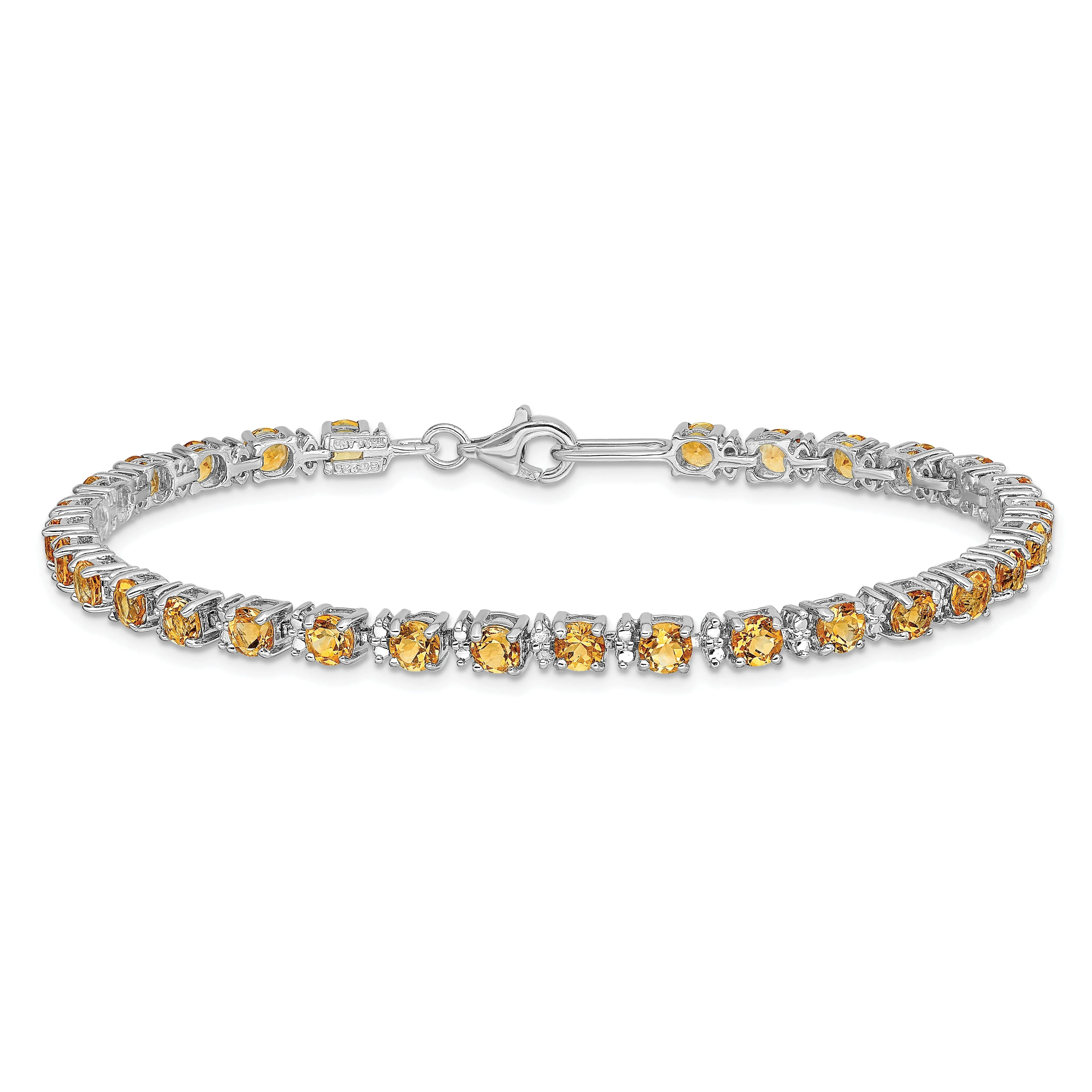 Silver Citrine Gemstone Round Diamond Bracelet