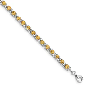 Silver Citrine Gemstone Round Diamond Bracelet