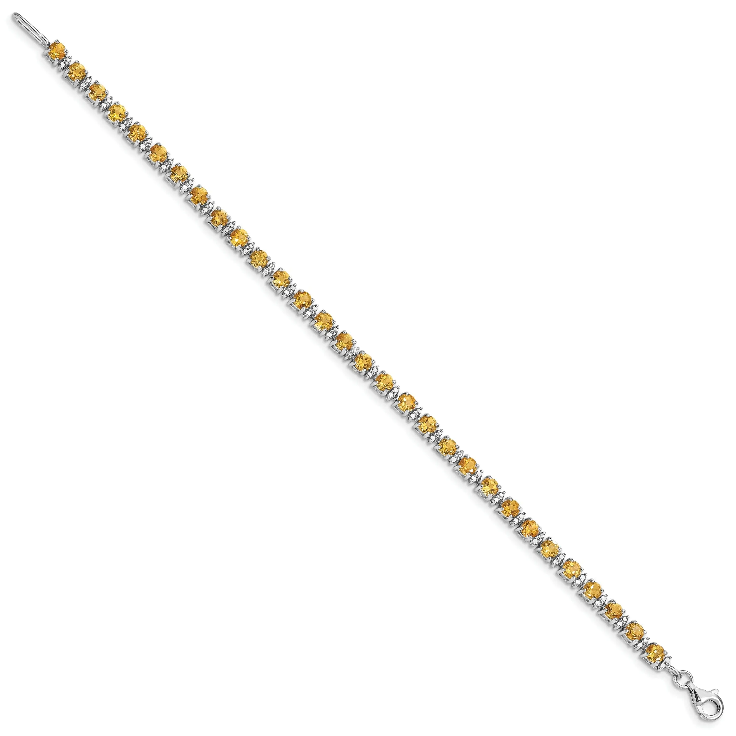 Silver Citrine Gemstone Round Diamond Bracelet