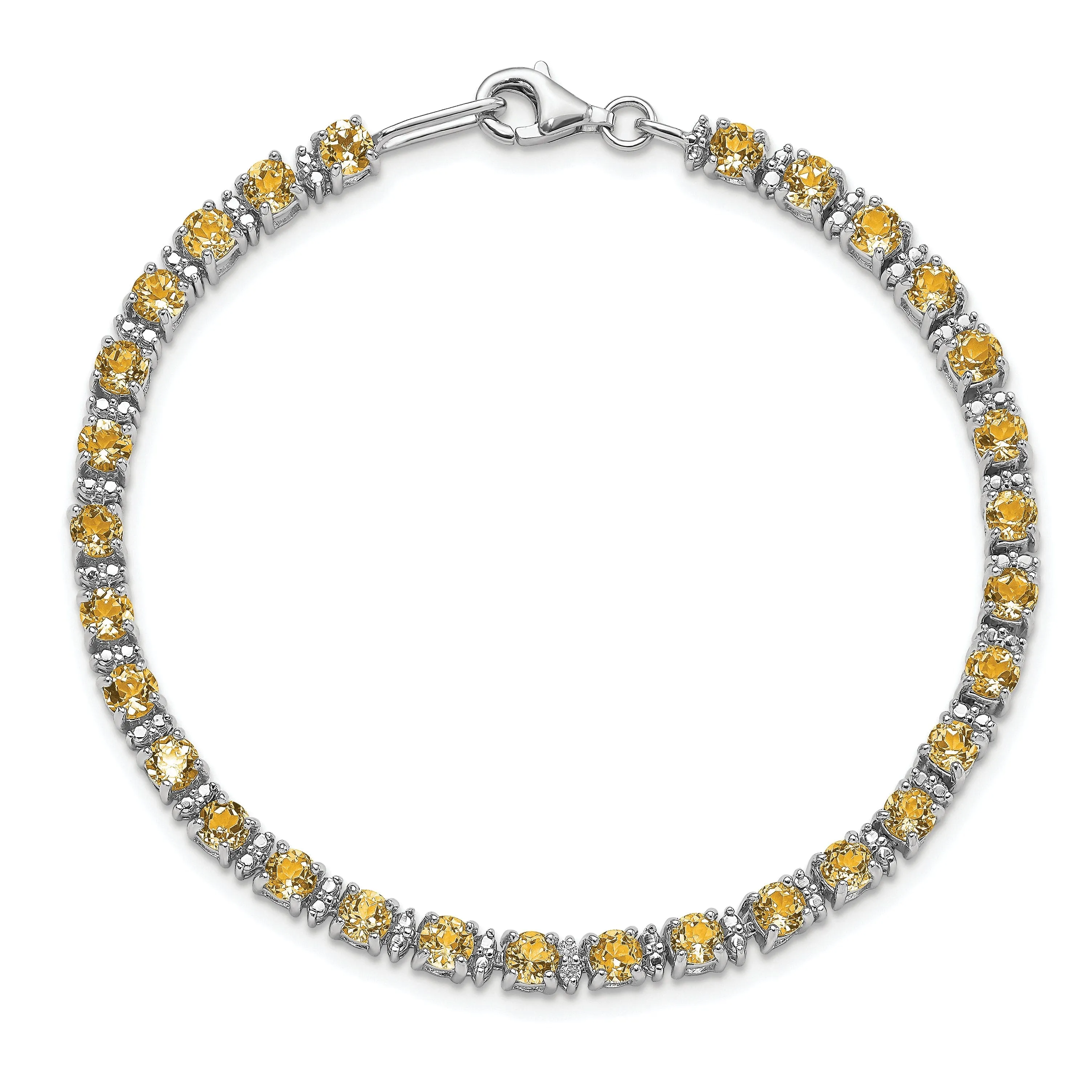 Silver Citrine Gemstone Round Diamond Bracelet