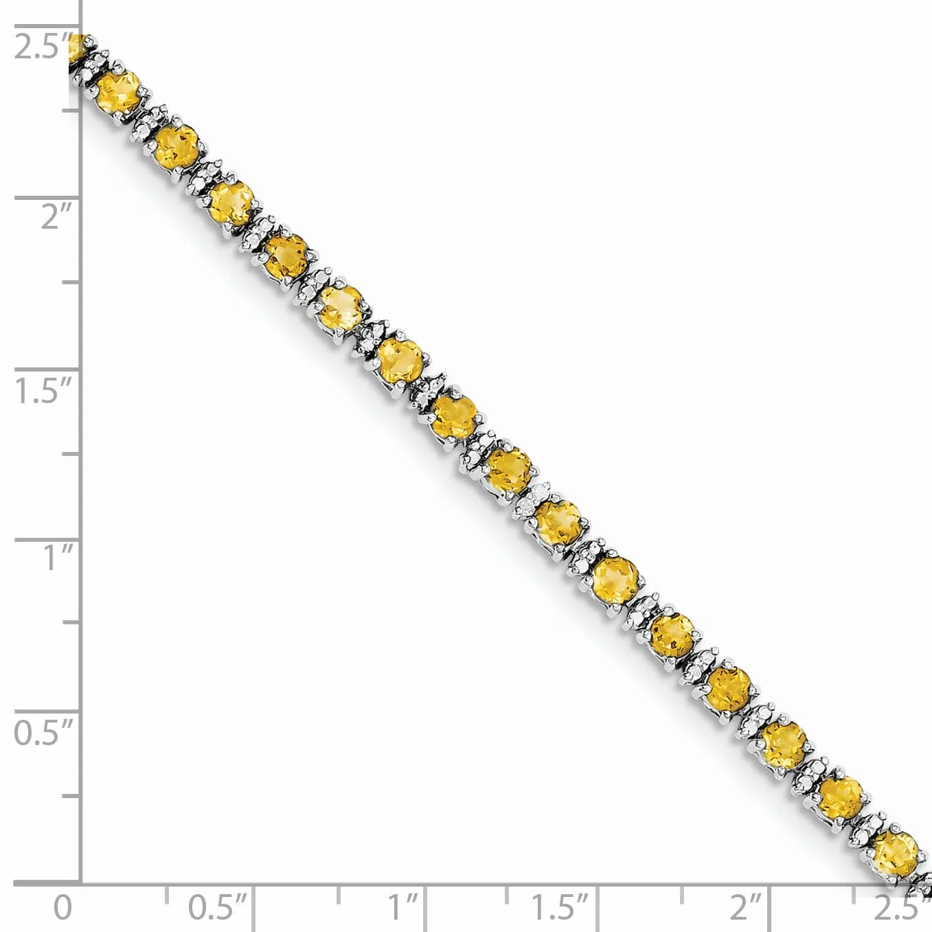 Silver Citrine Gemstone Round Diamond Bracelet