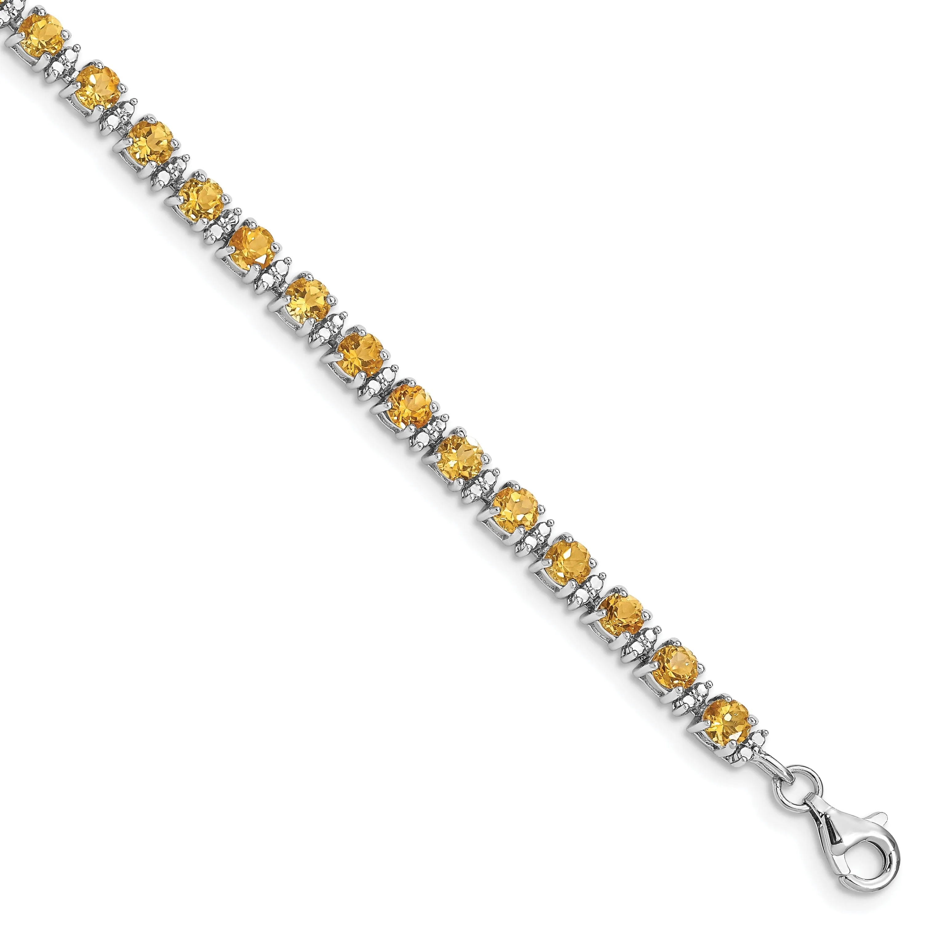 Silver Citrine Gemstone Round Diamond Bracelet