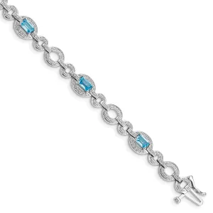 Silver Diamond BlueTopaz Gemstone Bracelet