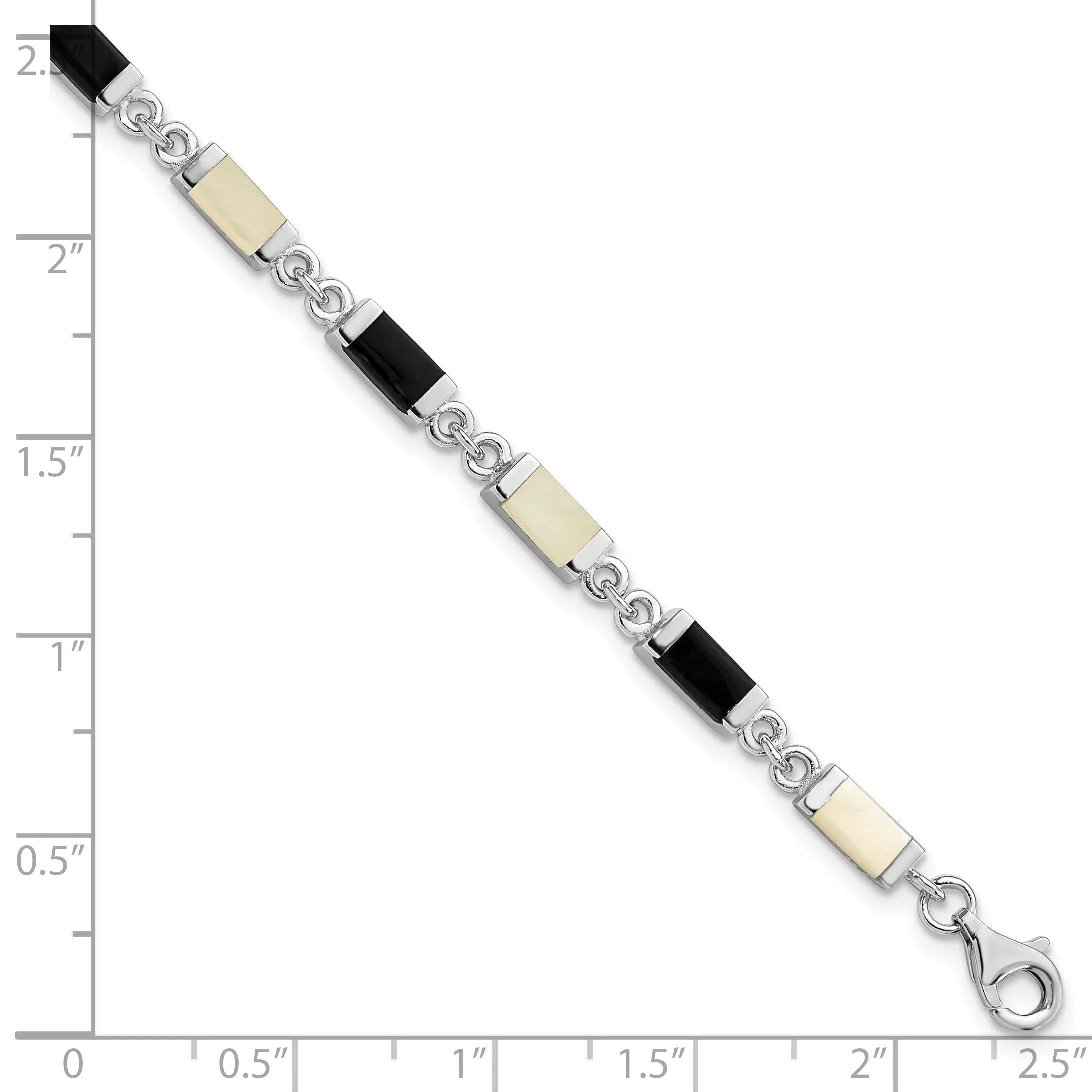 Silver Fancy Onyx Mother Of Pearl Bracelet