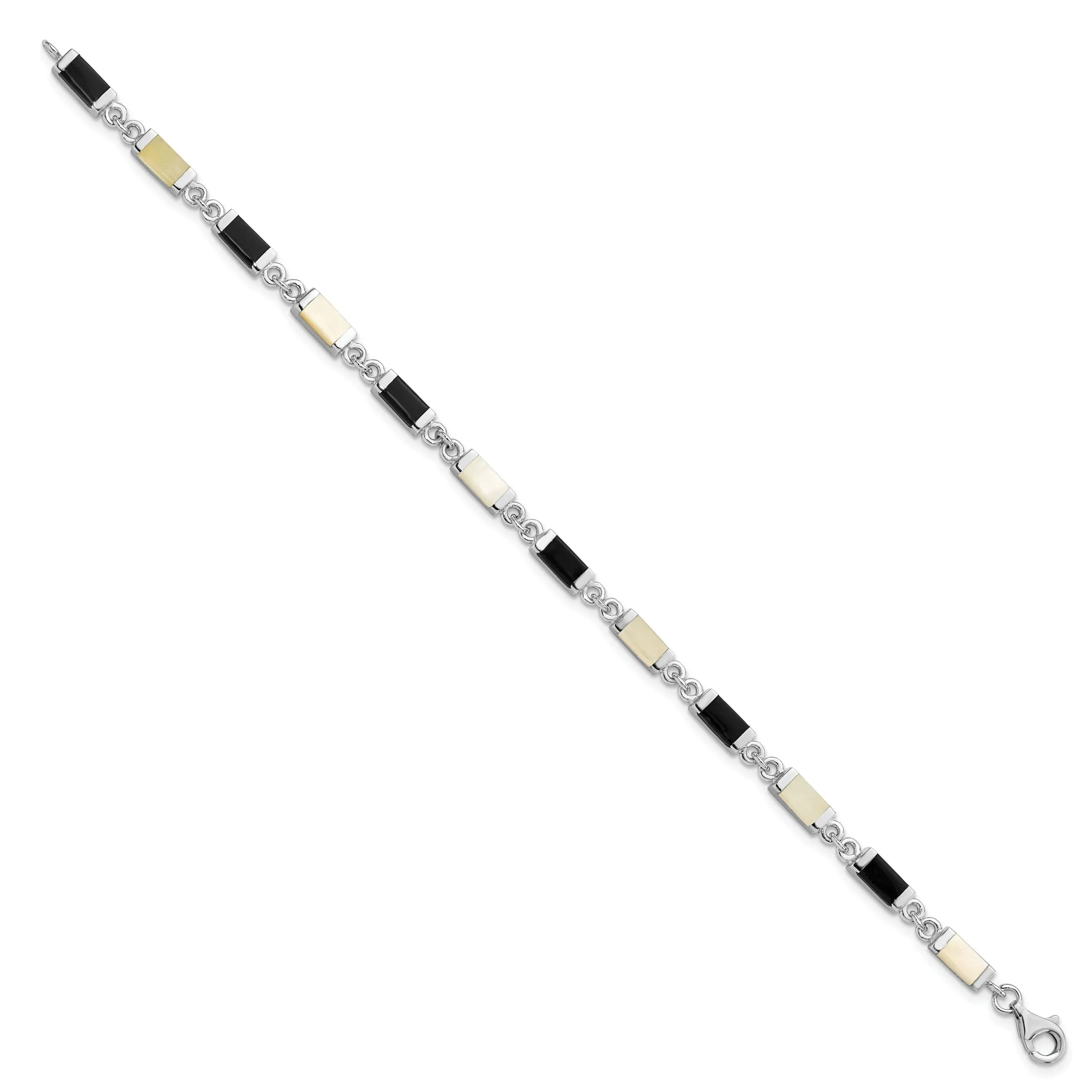 Silver Fancy Onyx Mother Of Pearl Bracelet