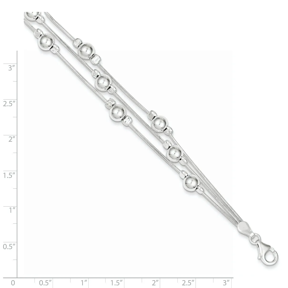 Silver Polish Finish Bead Snake Chain Bracelet