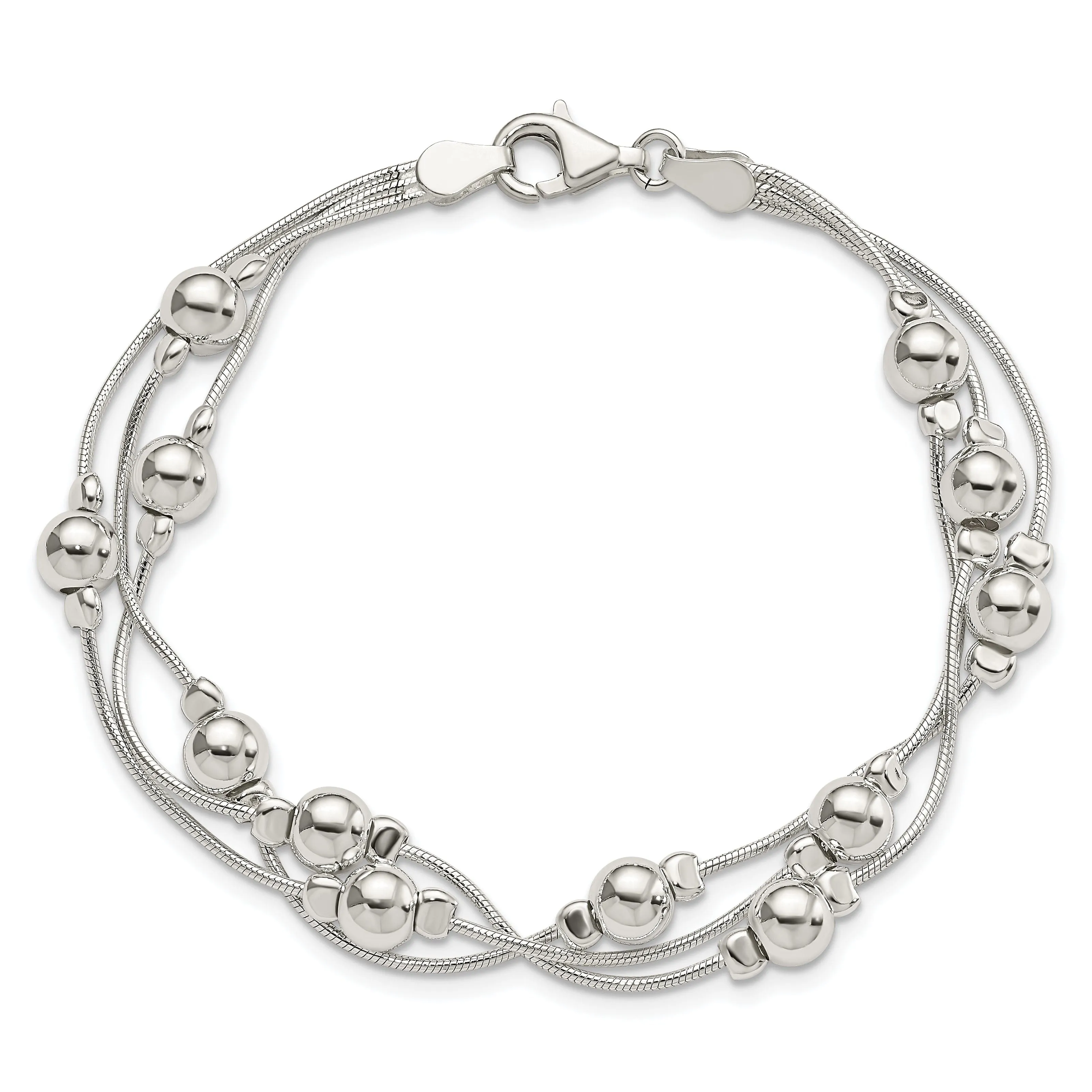 Silver Polish Finish Bead Snake Chain Bracelet