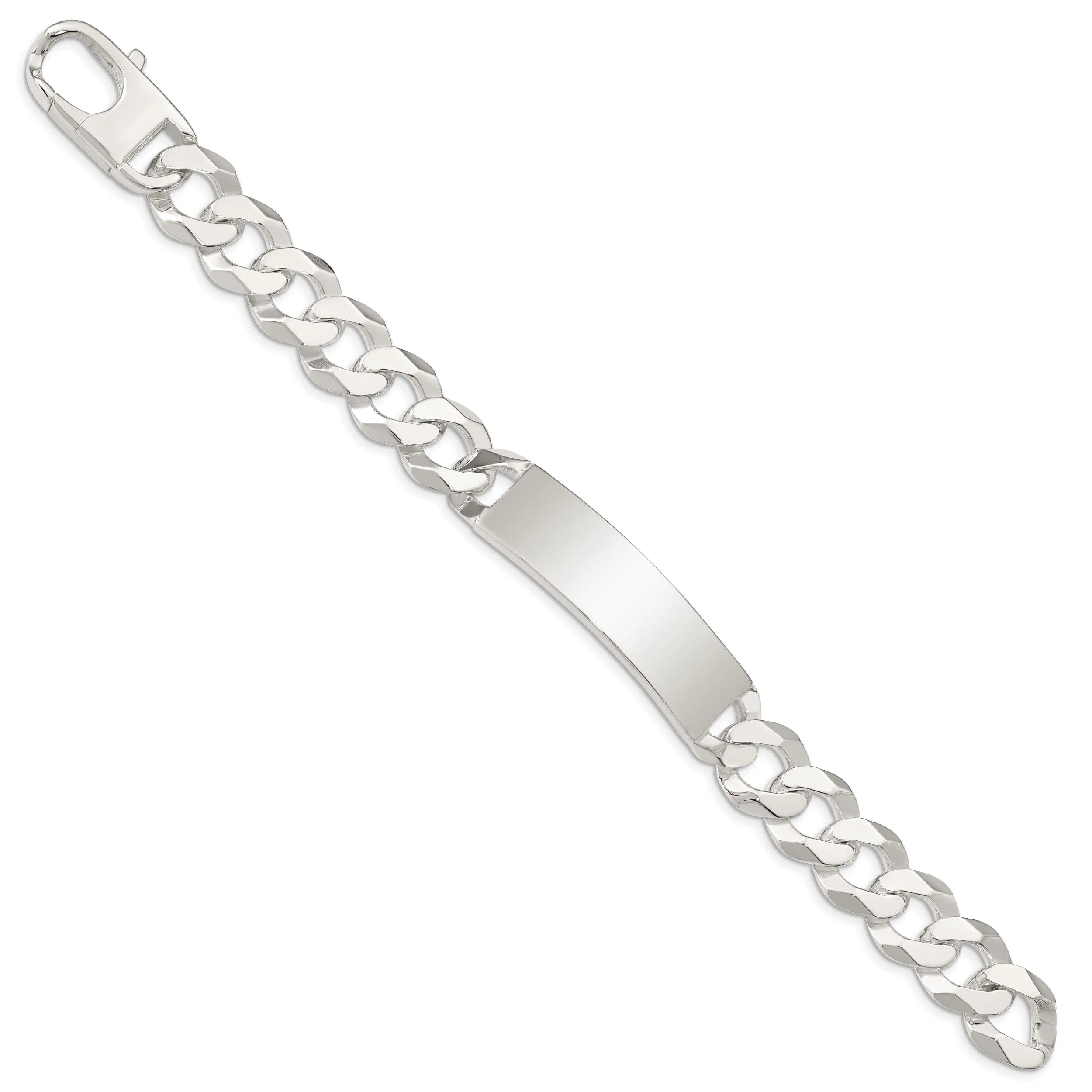 Silver Polished Curb Link ID 8.50 inch Bracelet