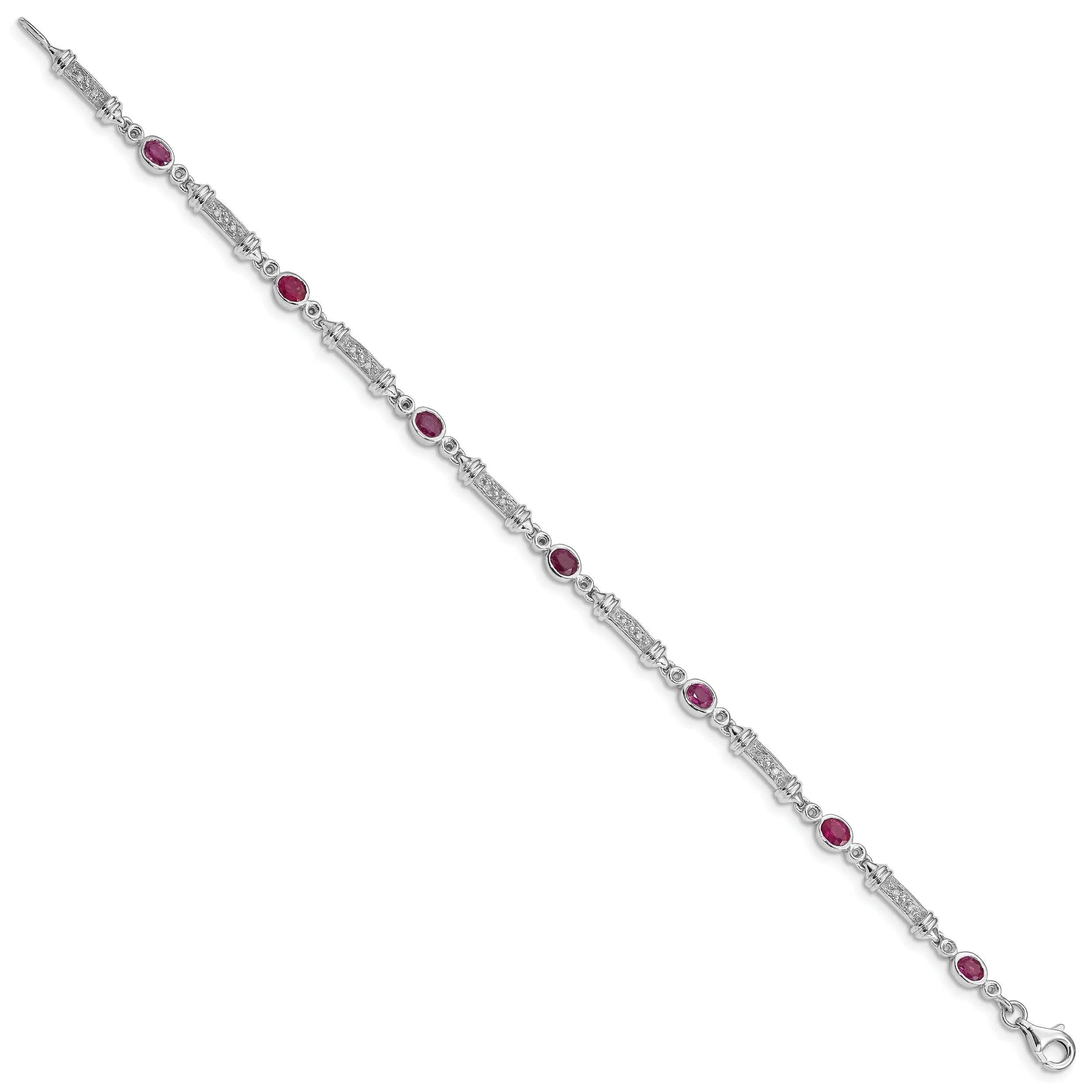 Silver Polished Finish Ruby Diamond Bracelet