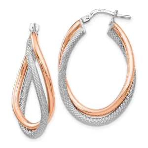 Silver Rose Gold-tone Textured Hoop Earrings