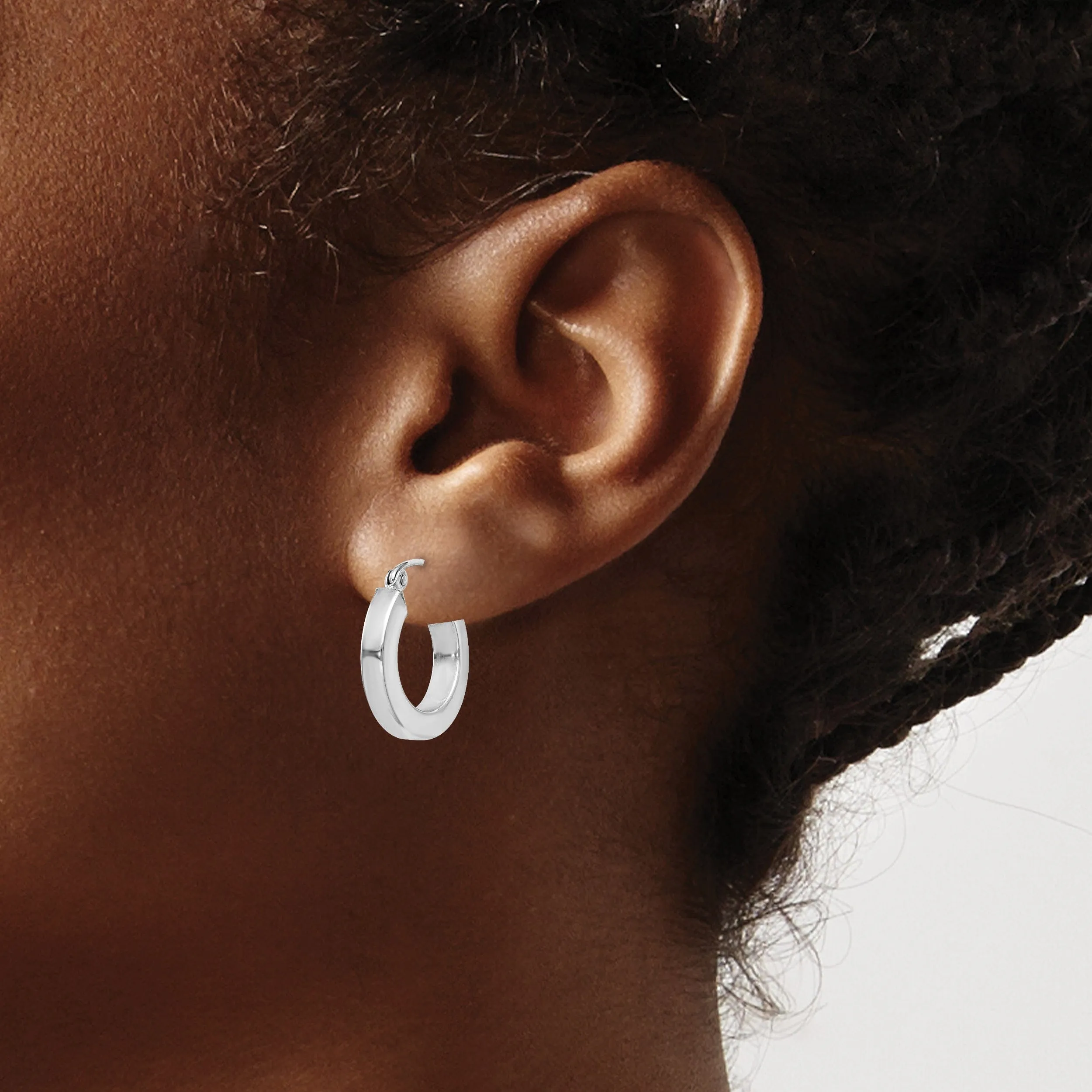 Silver Square Tube Hinged Back Hoop Earrings