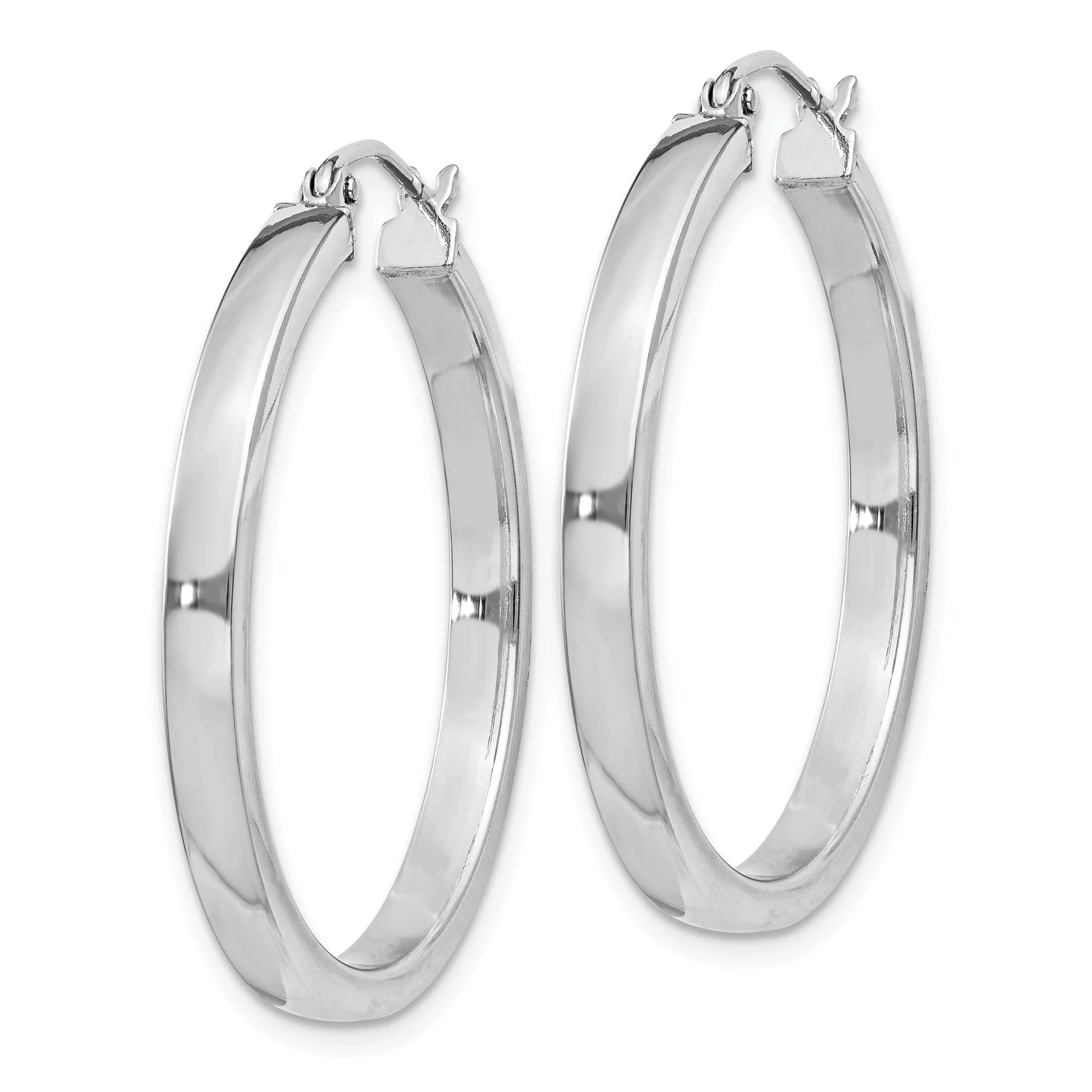 Silver Square Tube Hinged Back Hoop Earrings