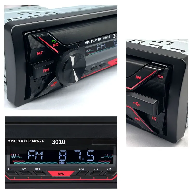 SINOVCLE Car Radio Audio 1din Bluetooth Stereo MP3 Player FM Receiver 60Wx4 With Colorful Lights AUX/USB/TF Card In Dash Kit