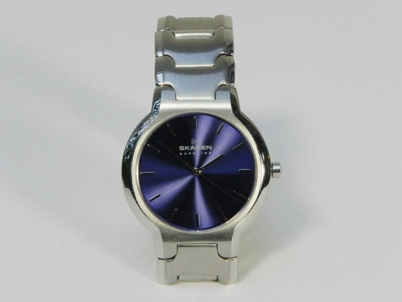 Skagen Sapphire Men's Round Watch with Blue Face, Metal Link Band