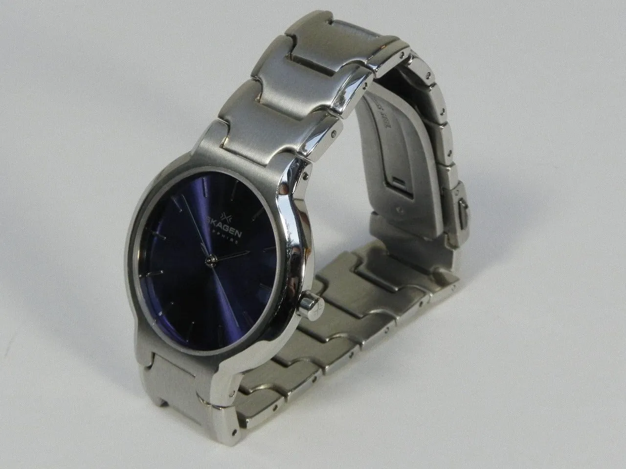 Skagen Sapphire Men's Round Watch with Blue Face, Metal Link Band