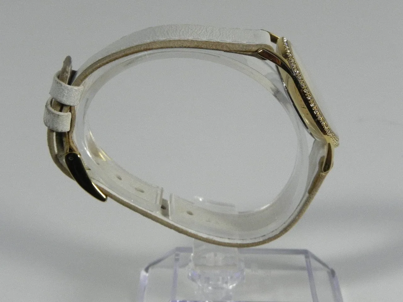 Skagen Women's Jeweled Goldtone Watch with White Leather Band