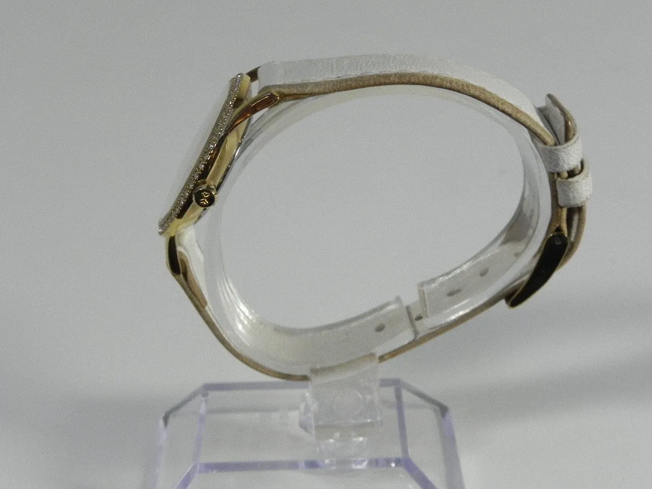 Skagen Women's Jeweled Goldtone Watch with White Leather Band