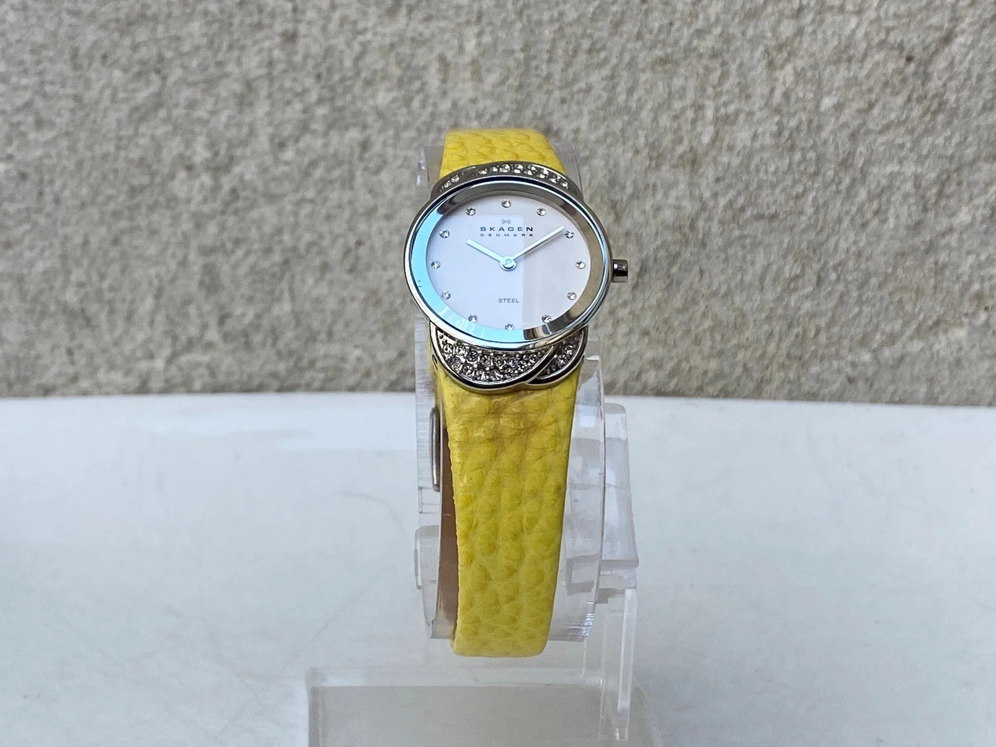 Skagen Women's Jeweled Silvertone Watch with Yellow Leather Band